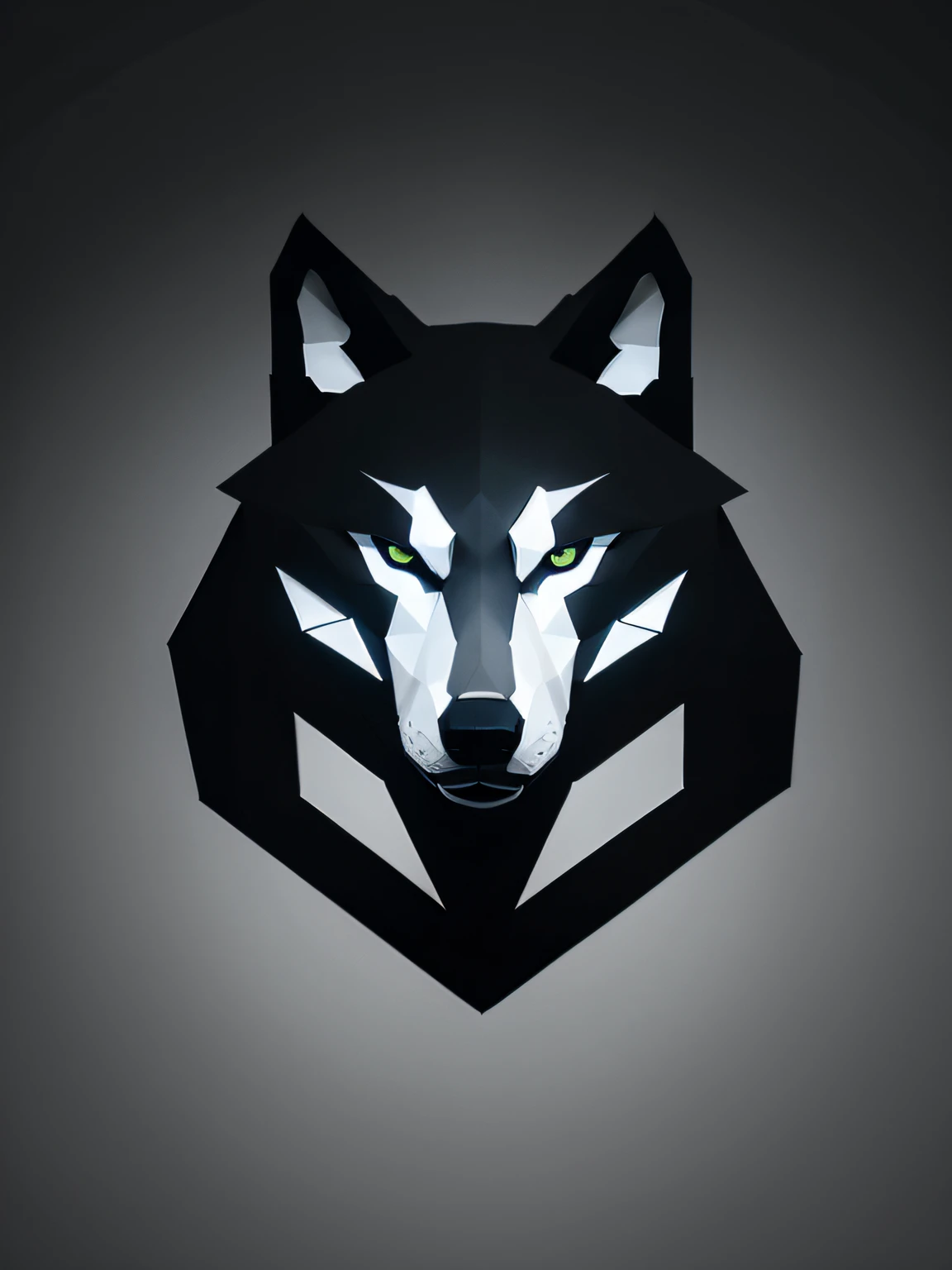 one wolf minimalist geometrical logo in black, white background, power, force