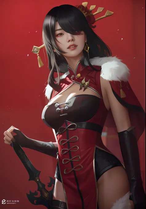 there is a woman in a corset and a sword, by Yang J, inspired by Wang Meng, by Russell Dongjun Lu, by Leng Mei, trending on cgstation, inspired by Pu Hua, inspired by Wu Bin, full body xianxia, ruan jia and artgerm, inspired by Du Qiong, inspired by Feng Z...