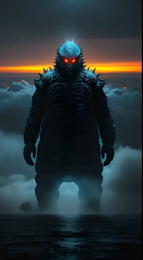 bizarre alien creature, giant kaiju creepie monster, surrealism, looming creature with a strong power, kaiju destroying new york...