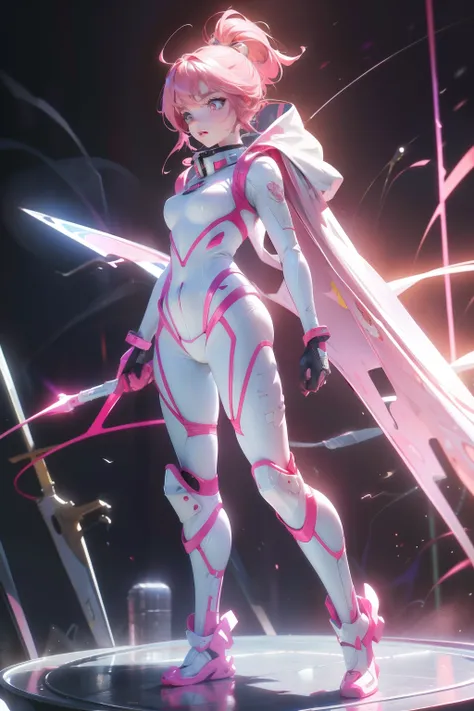 （tmasterpiece：1.3），（best qualtiy：1.3），。.3D，8K，.1girll，独奏，Pink hair，Pink eyes，shelmet，full bodyesbian，Spacesuit，tightsuit，mitts，standing on your feet，Q version