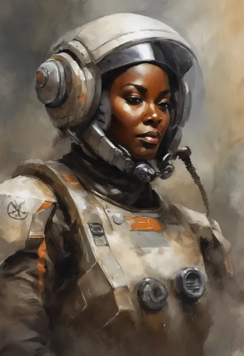 mech pilot, female, dark skin, white hair, tired, rule of thirds, high-quality background, ultra-detailed scenery, ultra sharp focus, perfect professional photo, covered face