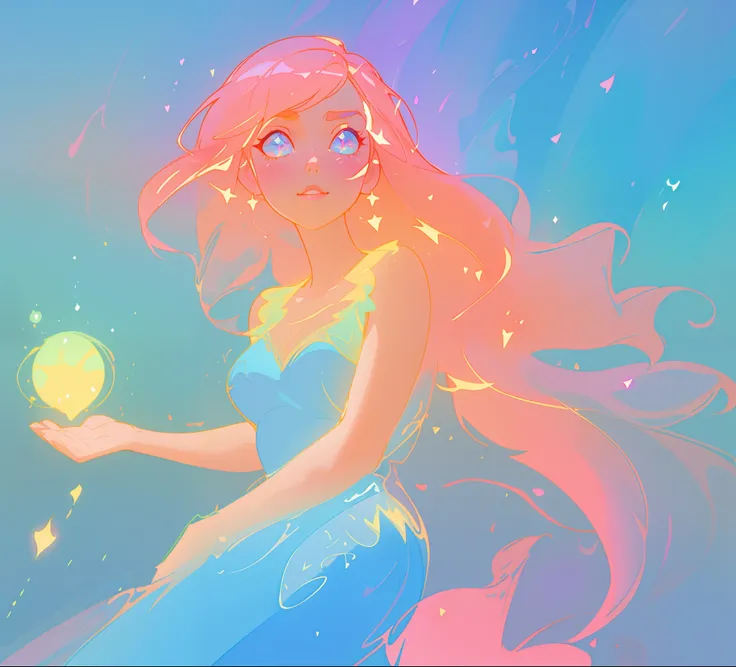 beautiful girl in colorful liquid dress, vibrant pastel colors, (colorful), magical lights, sparkling lines of light, inspired by Glen Keane, inspired by Lois van Baarle, disney art style, by Lois van Baarle, glowing aura around her, by Glen Keane, jen bar...