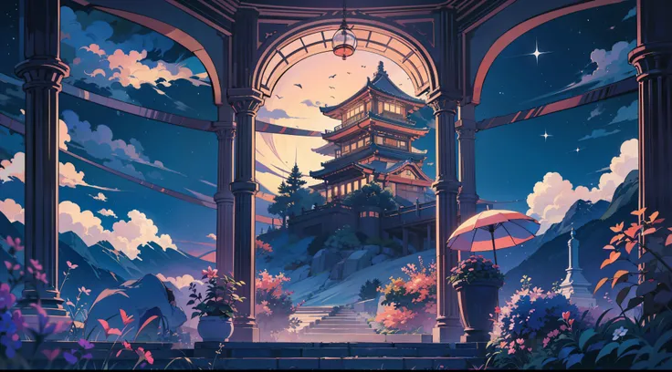 Blue Studio Ghibli Wallpaper, Ghibli Inspired Atmosphere Night Ambiance, Fantasy, Japanese Sky