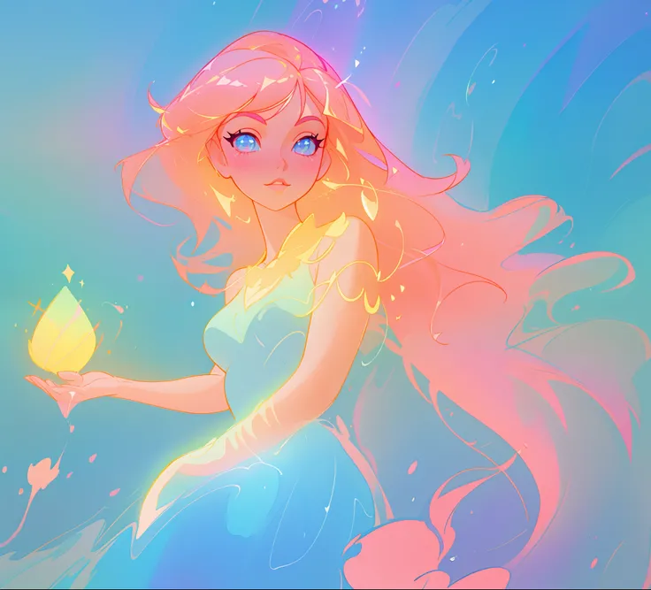 beautiful girl in colorful liquid dress, vibrant pastel colors, (colorful), magical lights, sparkling lines of light, inspired by Glen Keane, inspired by Lois van Baarle, disney art style, by Lois van Baarle, glowing aura around her, by Glen Keane, jen bar...