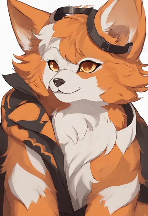 Orange and white Avali Fursona four sensitive ears fluffy body snout black glasses nfws