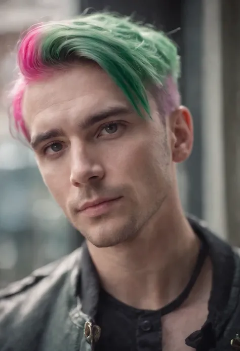 male with green and pink hair