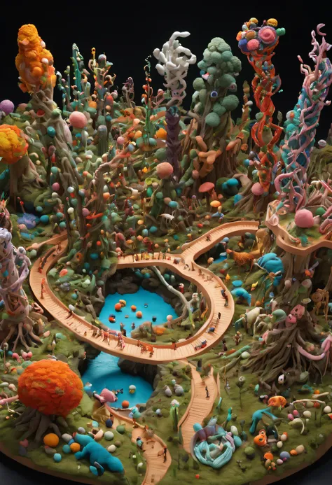 future where artists use advanced genetic engineering to incorporate living organisms into their art pieces, claymation, masterpiece, UHD, axonometric view