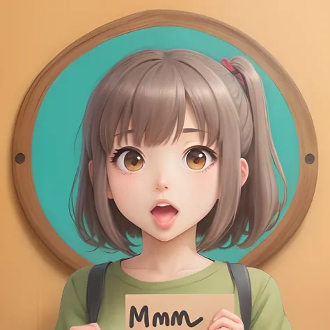 Anime girl holding a sign that says “mmm poopy lets eat poop yummy”