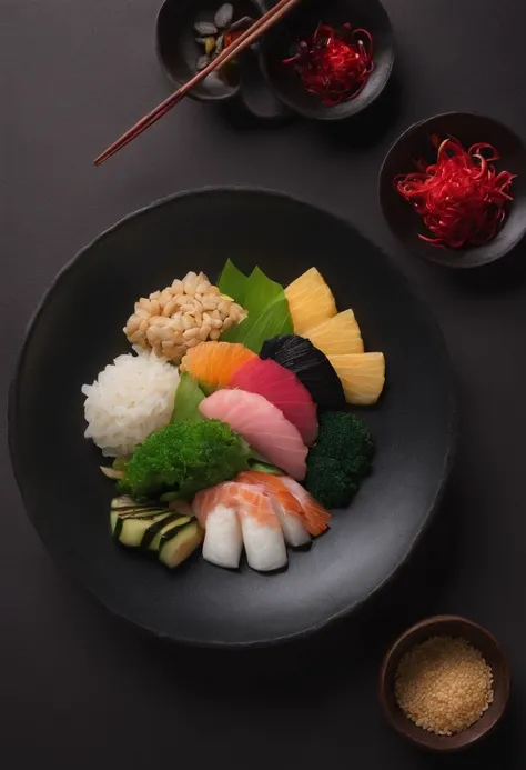 (best quality: 1.2, masterpice: 1.2), Vibrant, realistic, dramatic and dark 8K photo: 1.37, ((kaiseki)) Japanese food, natural background