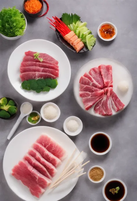 (Best quality: 1.2, masterpice: 1.2), Vibrant, realistic, dramatic and dark 8K photo: 1.37, ((Wagyu shabu-shabu)) Japanese food, smoke, natural background