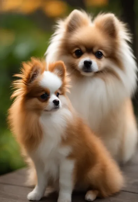 MAKE THREE POMERANIAN LULU DOGS, UM BRANCO; UM MARROM E UM MERLE