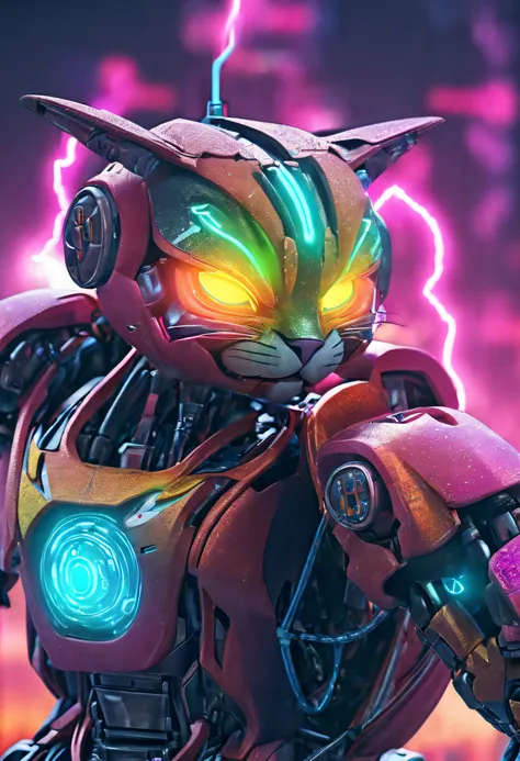 Mecha robot of (vivid neon cybernetic robot:2.0), (1 cyberpunk neon snake robot:1.7) with cybernetic enhancements, cat mustache,(electricity,lightning from his body:1.7), printed circuit board on his forehead, In the cyberpunk vivid neon world,Hyperrealistic art BJ_Sacred_beast, red_eyes, futuristic sci-fi cyberpunk chineese city, horns, sky, teeth, fangs, cloud, no_humans, cloudy_sky, scenery, smoke,android, AI, machine, metal, wires, tech, futuristic, robotic (cyberpunk vivid neon:1.2) 1 Shenron dragon(dragon ball z), 1 snake dragon cinematic lighting,strong contrast,high level of detail,Best quality,masterpiece,. Extremely high-resolution details, photographic, realism pushed to extreme, fine texture, incredibly lifelike, octane render, highly detailed, volumetric, dramatic lighting, 8-bit, cute, pixelated, fantasy, vibrant, reminiscent of Bubble Bobble game, colored pencil strokes, light color, visible paper texture, colored pencil art