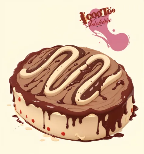 Top the cake with a layer of chocolate sauce，Rich in color，a color，vectorial，cream-colored，Sweet and delicious，, Cartoon image, Cartoon, film still from an cartoon, 1 9 6 0 cartoon style