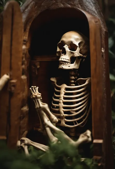 A pair of bones is placed in a coffin