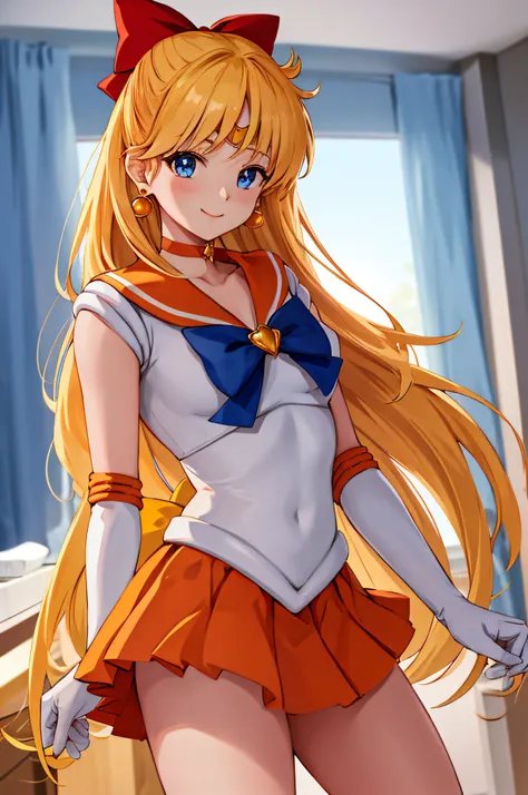 masterpiece, best quality, highres, venus1, 1girl, solo, sailor senshi uniform, sailor venus, aino minako, blonde hair, magical ...