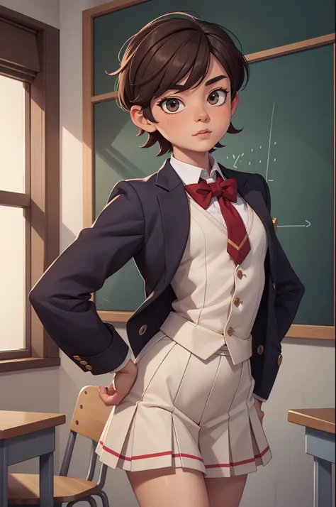 (masterpiece, best quality, ultra-detailed), 1boy, feminine boy, femboy, androgynous, school uniform, solo