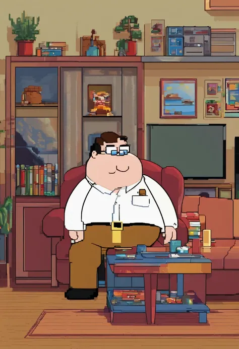 Peter Griffin watching American dad in his living room while Lois twerks