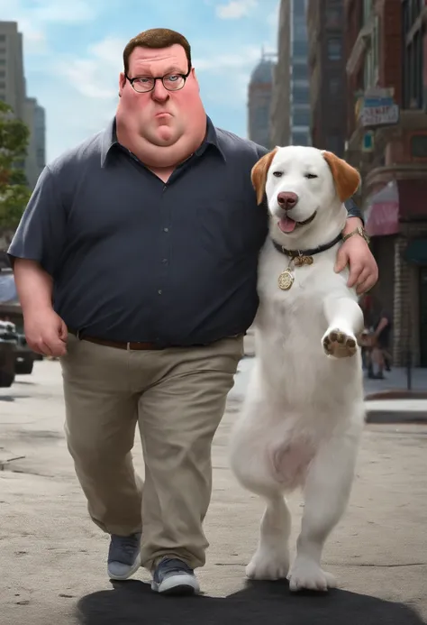 Peter Griffin walking Brian Griffin while wearing a Rolex and wearing a shirt that says I love old pussy