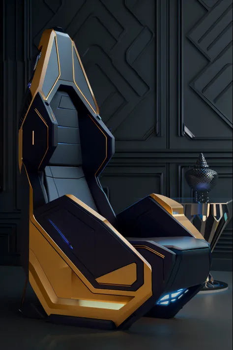 there is a futuristic chair that is sitting in a room, with retro sci fi furniture, scifi design, gaming chair as a toilet, futuristic interior, futuristic royalty, neofuturistic highly detailed, futuristic decoration, futuristic design, futuristic furnitu...