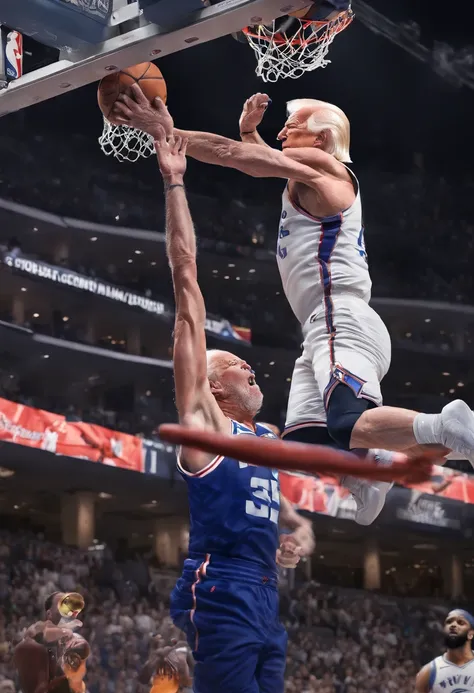 Donald Trump dunking on Joe Biden during a NBA game