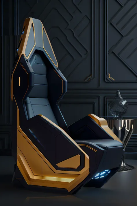 there is a futuristic chair that is sitting in a room, with retro sci fi furniture, scifi design, gaming chair as a toilet, futuristic interior, futuristic royalty, neofuturistic highly detailed, futuristic decoration, futuristic design, futuristic furnitu...