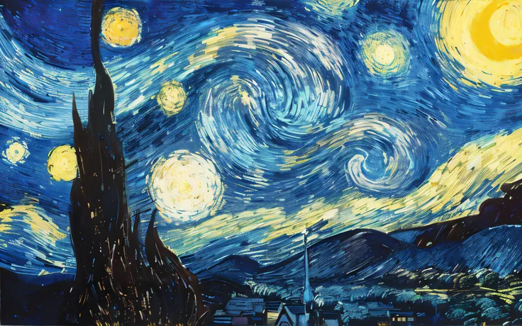 stary night painting，城市, star night, Starry night, van gogh art style, in the starry night, style of van gogh starry night, Van Gogh style, author：Van Gogh, in the style of van gogh, in the style of van gogh, van gogh painting, Vincent Van Gogh style, styl...