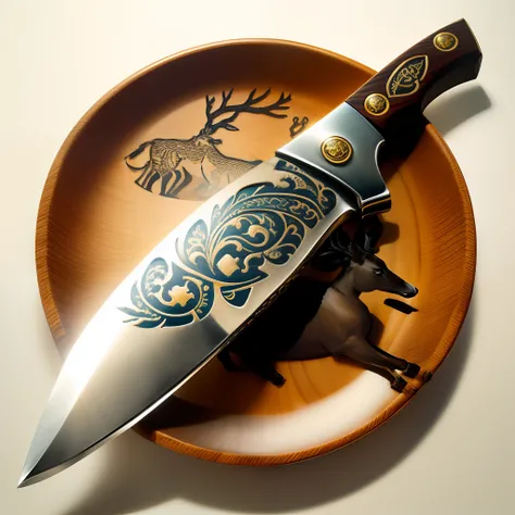 Knife with traditional deer designs carved into it