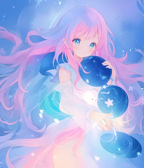 beautiful anime girl in colorful multi-layered ballgown, vibrant pastel colors, (colorful), magical lights, sparkling liquid light, colorful wavy hair, inspired by Glen Keane, inspired by Lois van Baarle, disney art style, by Lois van Baarle, glowing aura ...