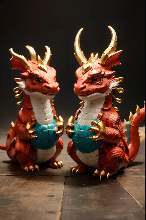 best quality,ultra-detailed,realistic,handmade Chinese dragon sculpture,traditional craftsmanship,dragon scales,detailed eyes,sharp claws,vibrant colors,ornate details,mythical creature,fierce expression,sculpted dragon head and body,finely carved scales a...