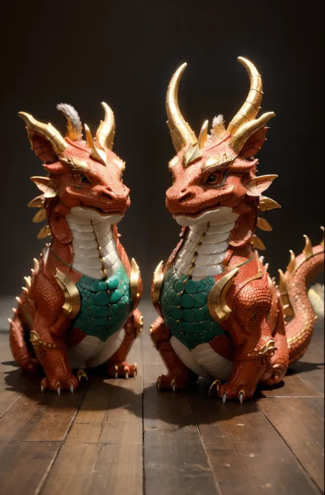 (best quality, ultra-detailed, realistic:1.37), handmade Chinese dragon sculpture, traditional craftsmanship, dragon scales, intricate eyes, sharp claws, vibrant colors, exquisite details, mythical creature, fierce expression, carved dragon head and body, ...