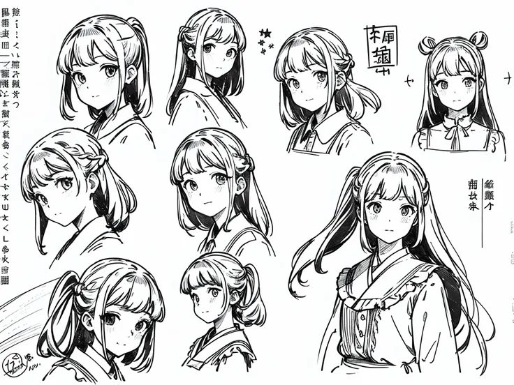 ((masterpiece)),(((best quality))),(character design sheet, same character, front, side, back), illustration, 1 girl, hair color...