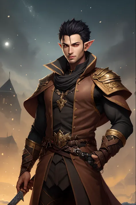 Male Black winter elf warlock scimitar