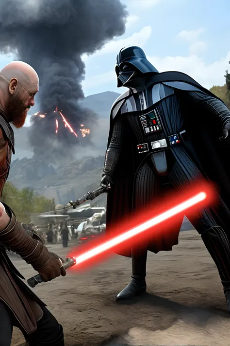 Darth Vader from Star Wars having a standoff against Kratos from God Of War