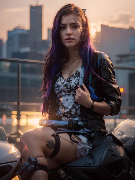 cyberpunk handsome girl ultra realistic with cat backlight sunset hyper
realistic depth of field natural lights