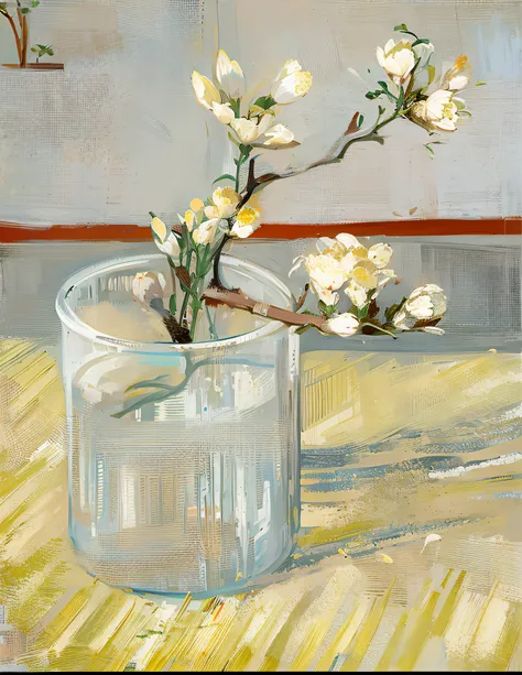 Draw a vase on the table，There are flowers inside, author：Vincent van Gogh, author：Van Gogh, vincent van gogh painting, van gogh painting, Almond flowers, Inspirado por Vincent van Gogh, author：highr, style of vincent van gogh, Inspired by Van Gogh, Vincen...