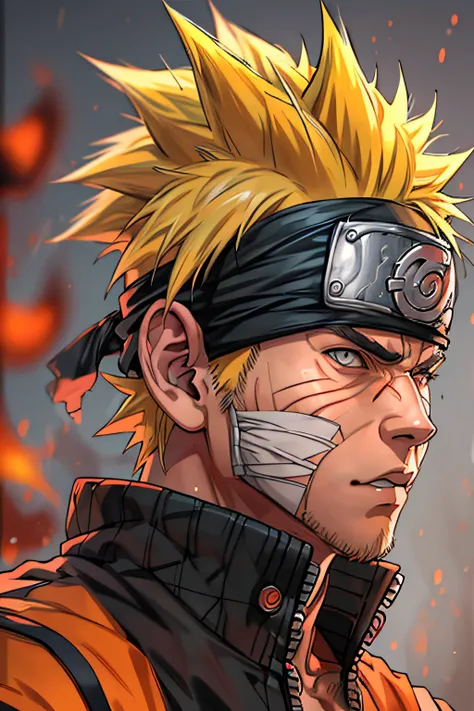 Naruto a boy, Naruto uzumaki, Create a mascular Naruto uzumaki avatar, a close badass look. Inspired by Naruto uzumaki from Naruto, photo (photorealism) (realistic) (ultra HD) (8k wallpaper) (fine details) (extreme details on face)