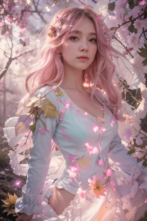 fluffy pink cotton candy gossamer mushroom trees, glowing bioluminescent rolling paths that tumble water spilling cascading rubble tumble timing padded leaves red pandas tiny yellow fairies darkness small lighted fires in circles, 24k resolution, hyperdeta...