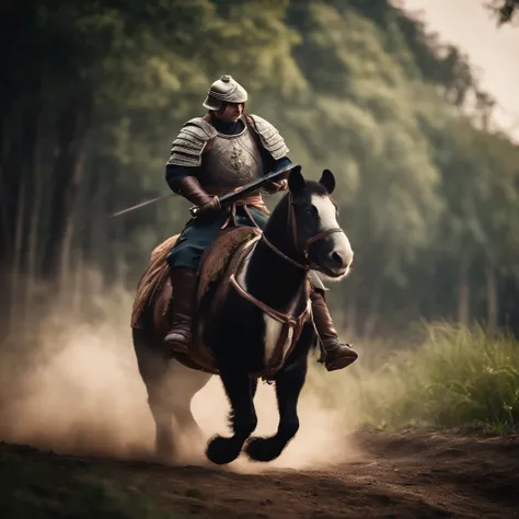 panda soilder riding a horse with a sword