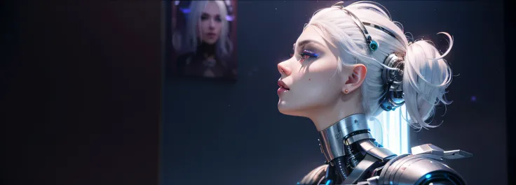 Close-up of a beautiful woman with white hair and perfect facial features, 3 D rendering character art 8 K, unreal engine rendered + A goddess, cyborg - girl with silver hair, illusory engine : : rave makeup, dreamy cyberpunk girl, Rendu portrait 8k, portr...