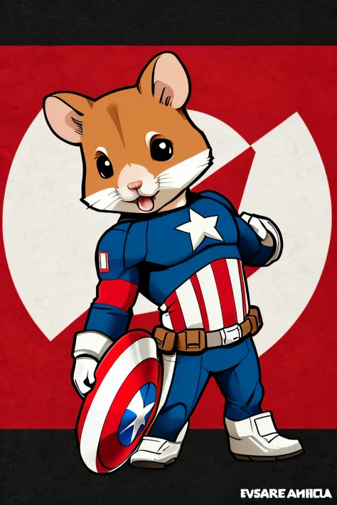 Cute hamster in Captain America suit, Small, Tiny, estilo chibi, Full body, Sharp Focus, 8K Wallpaper, masutepiece