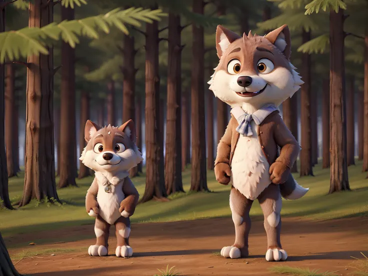 masterpiece, best quality, an cute wolf character, standing at forest