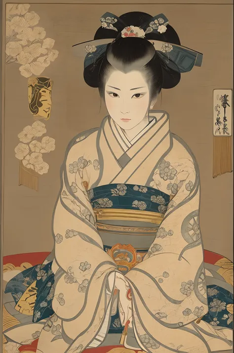 Sharaku,Portrait of a woman,it is centered in the middle of the image, some Japanese effects and embellishments scattered throughout the photo