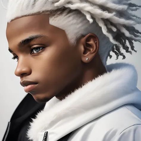 A black teen boy with white hair