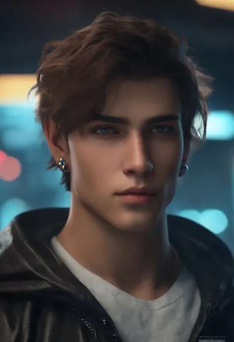 Change background cyberpunk handsome boy, realistic face. 8k ultra realistic.