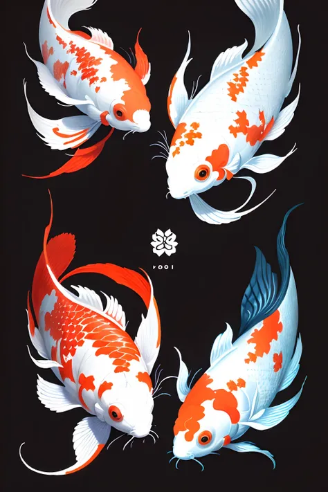 Koi characters, Flip pose, exquisite artwork，Independent