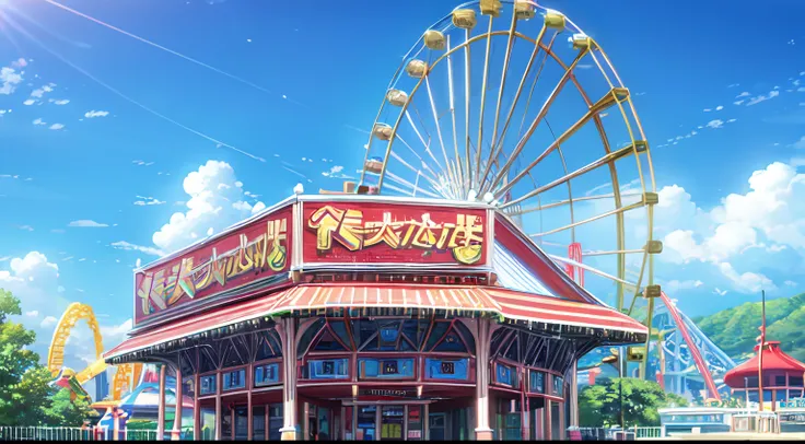 masterpiece, (amusement park), blue sky, highres, SHINKAI MAKOTO