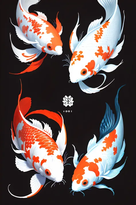 Koi characters, Flip pose, exquisite artwork，Independent