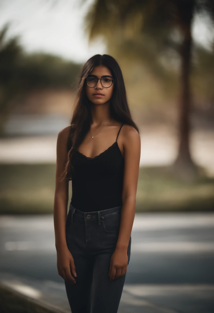 Detailed skinny Mexican girl 15 years old with glasses naked