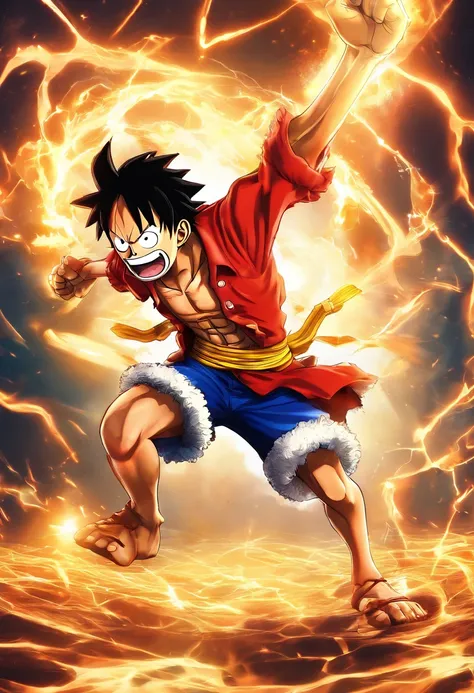 one piece，A forma final de Luffy，Super dominador，Background lightning，terra quebrada，invencibilidade，super bonito，Invincible Fist， poder