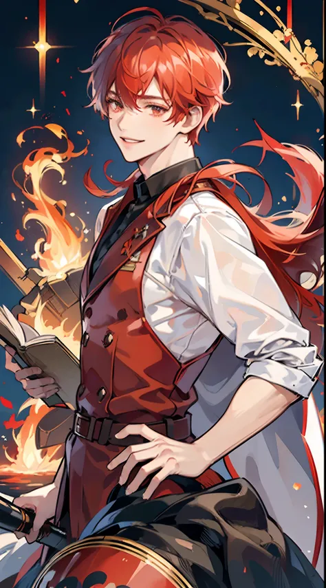 Hot system,Detailed red,Detailed flame,Bonds with peers,Kizuna element,Two young men depicted in detail,Detailed smile,Smiling smile,Emotional element,Emo,ember,Handsome man drawn in detail,Detailed red hair,Detailed drawn young man with red hair and beaut...